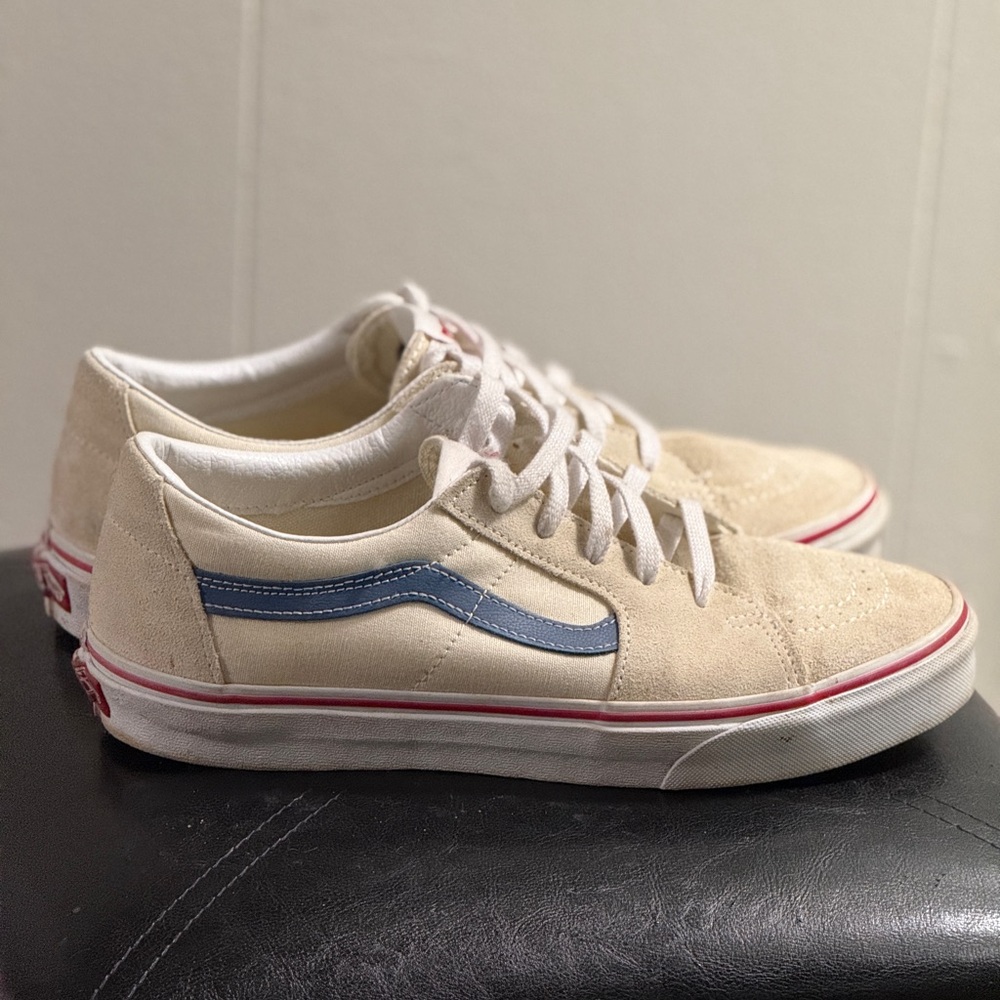 Vans Cream and Blue SK8-Low Sneakers